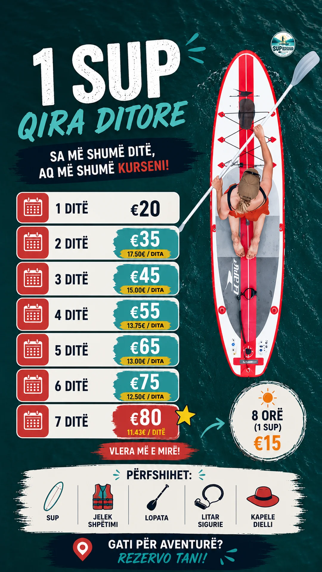 SUP Kosova — çmimet e qirasë ditore